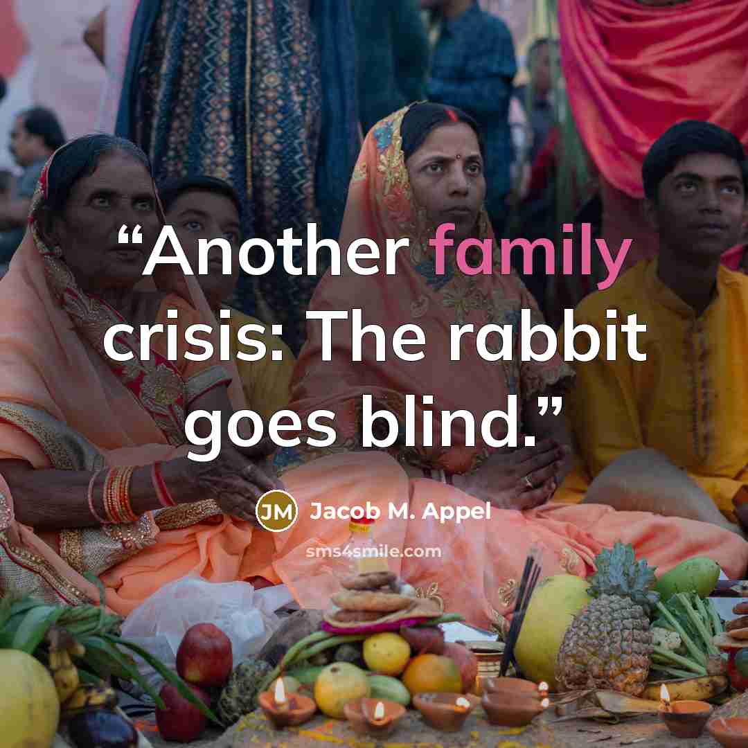 “Another family crisis: The rabbit goes blind.” quote by Jacob M. Appel