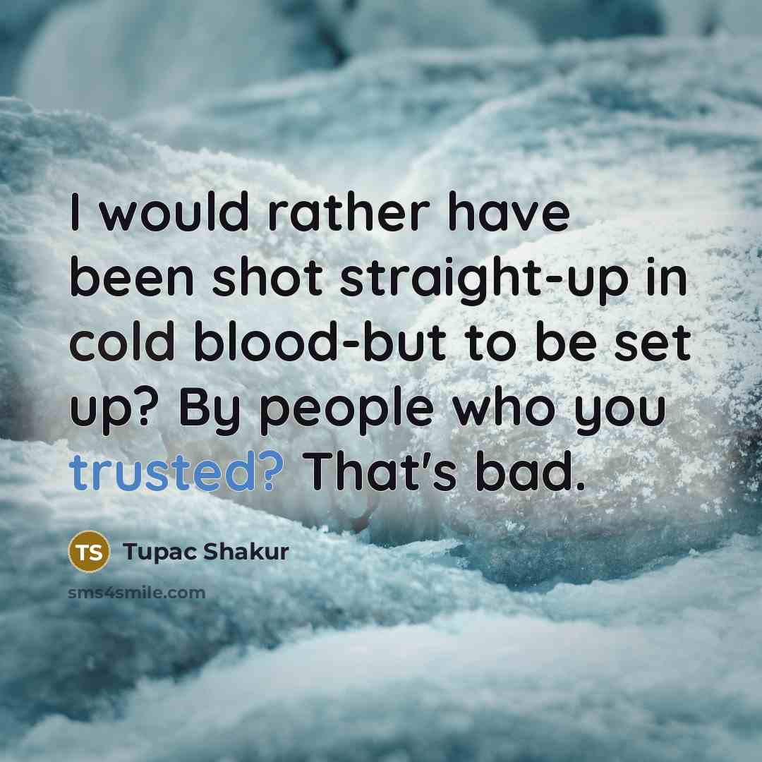 “I would rather have been shot straight-up in cold blood-but to be set up? By people who you trusted? That's bad.” quote by Tupac Shakur