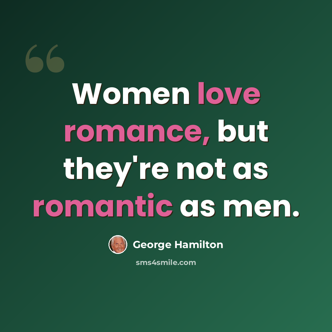 “Women love romance, but they're not as romantic as men.” quote by George Hamilton