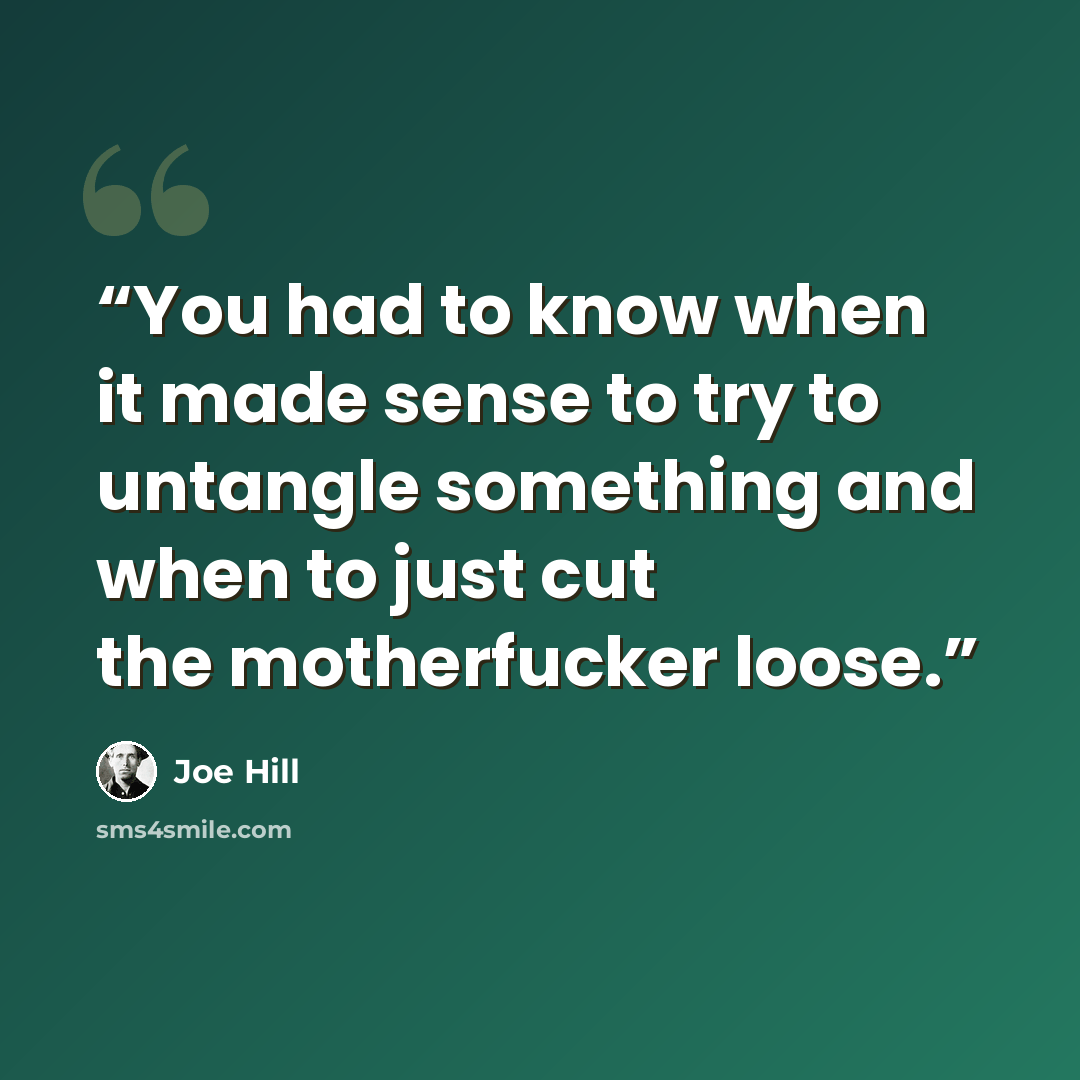 “You had to know when it made sense to try to untangle something and when to just cut the motherfucker loose.” quote by Joe Hill