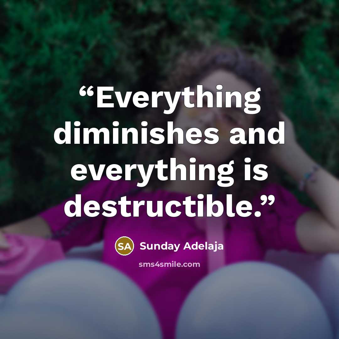 “Everything diminishes and everything is destructible.” quote by Sunday Adelaja