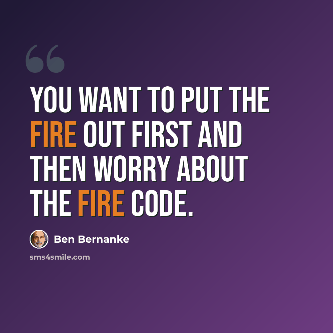 “You want to put the fire out first and then worry about the fire code.” quote by Ben Bernanke