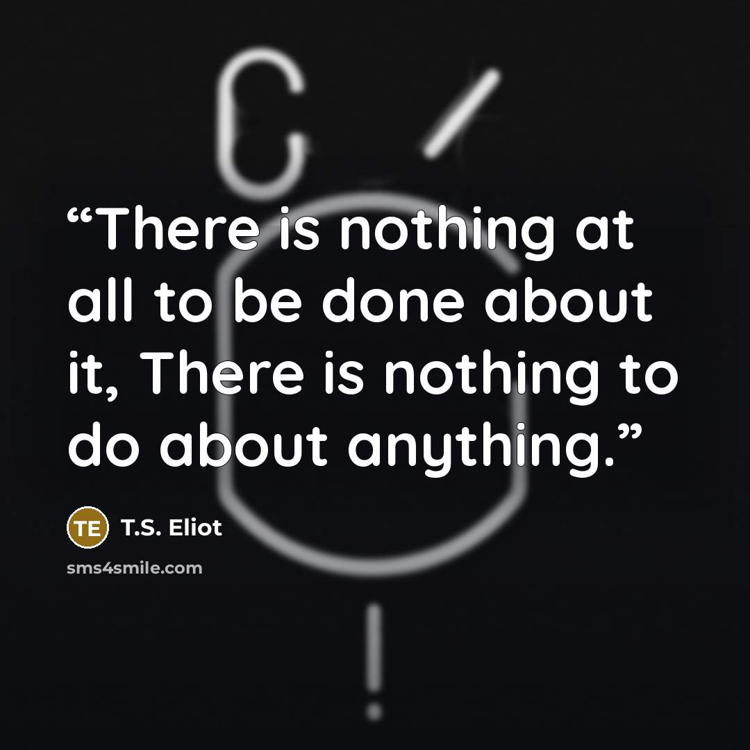 “There is nothing at all to be done about it, There is nothing to do about anything.” quote by T.S. Eliot