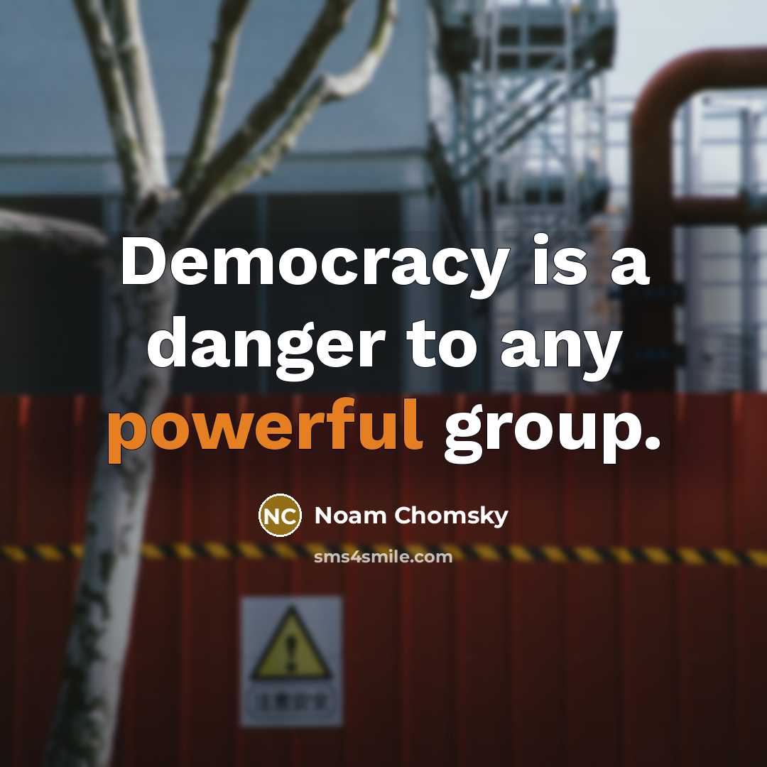 “Democracy is a danger to any powerful group.” quote by Noam Chomsky