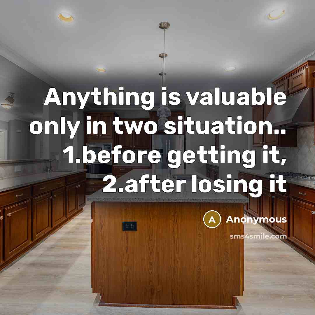 “Anything is valuable only in two situation.. 1.before getting it, 2.after losing it” quote by Anonymous