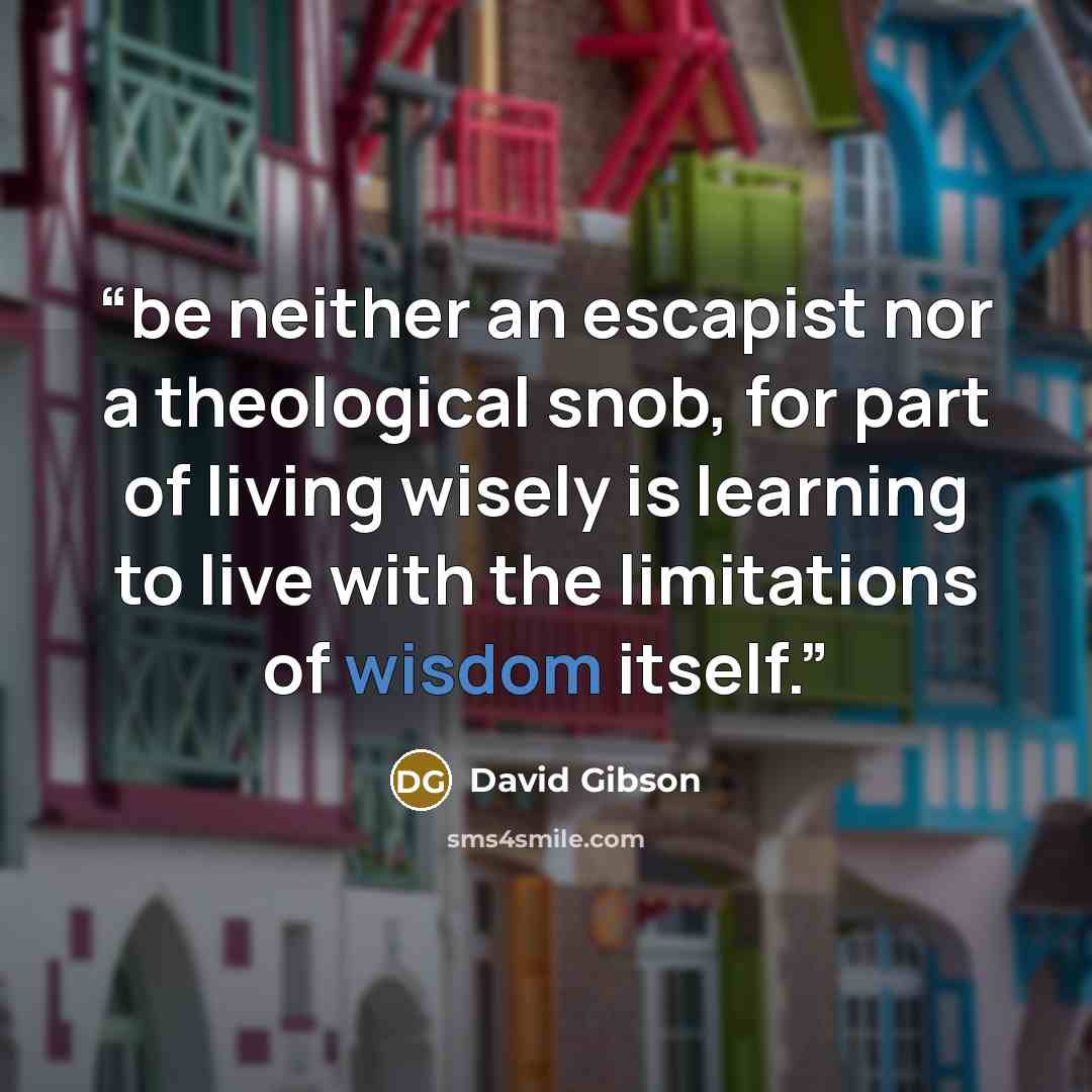 “be neither an escapist nor a theological snob, for part of living wisely is learning to live with the limitations of wisdom itself.” quote by David Gibson