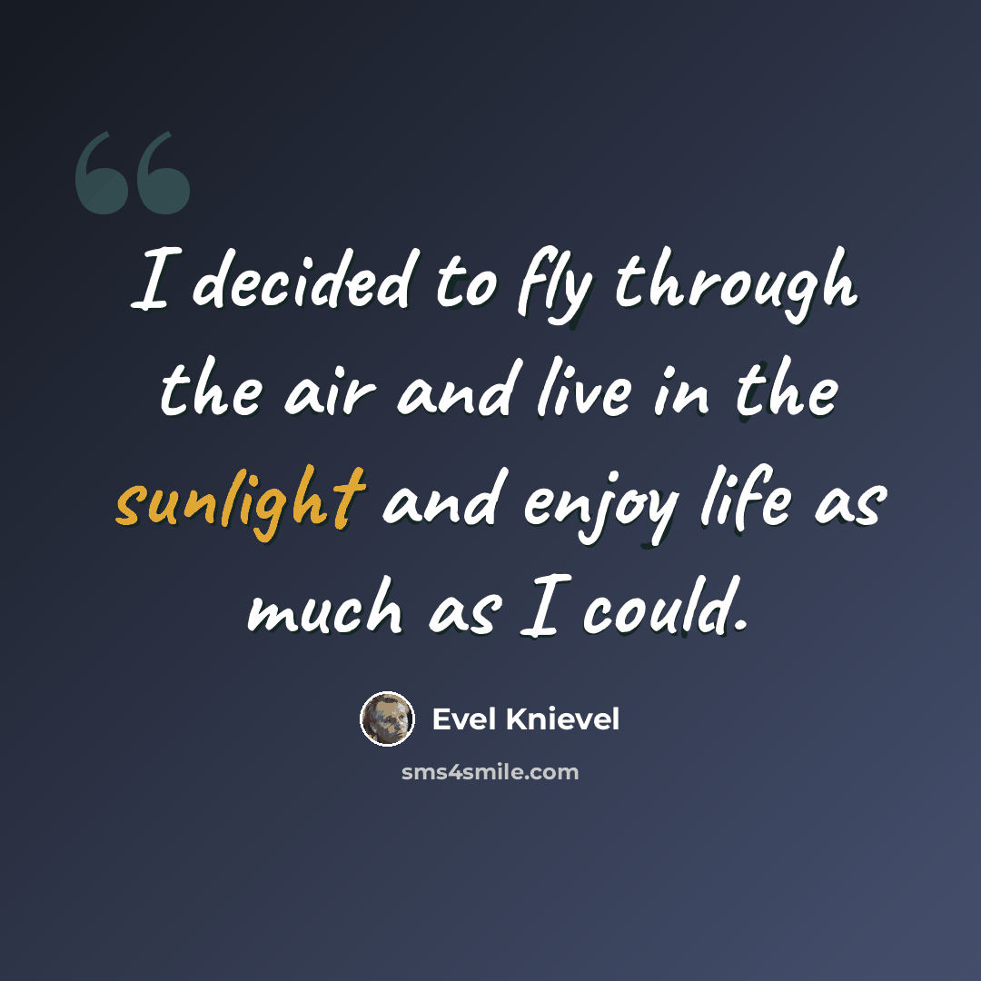 “I decided to fly through the air and live in the sunlight and enjoy life as much as I could.” quote by Evel Knievel