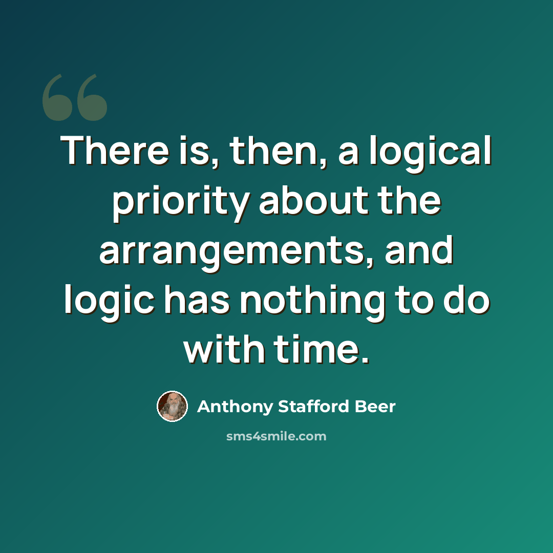 “There is, then, a logical priority about the arrangements, and logic has nothing to do with time.” quote by Anthony Stafford Beer