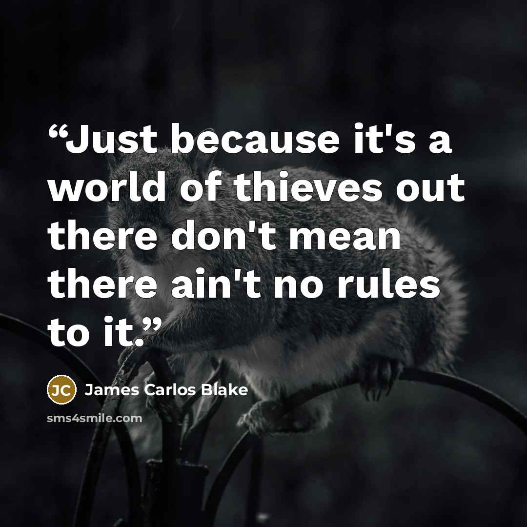 “Just because it's a world of thieves out there don't mean there ain't no rules to it.” quote by James Carlos Blake