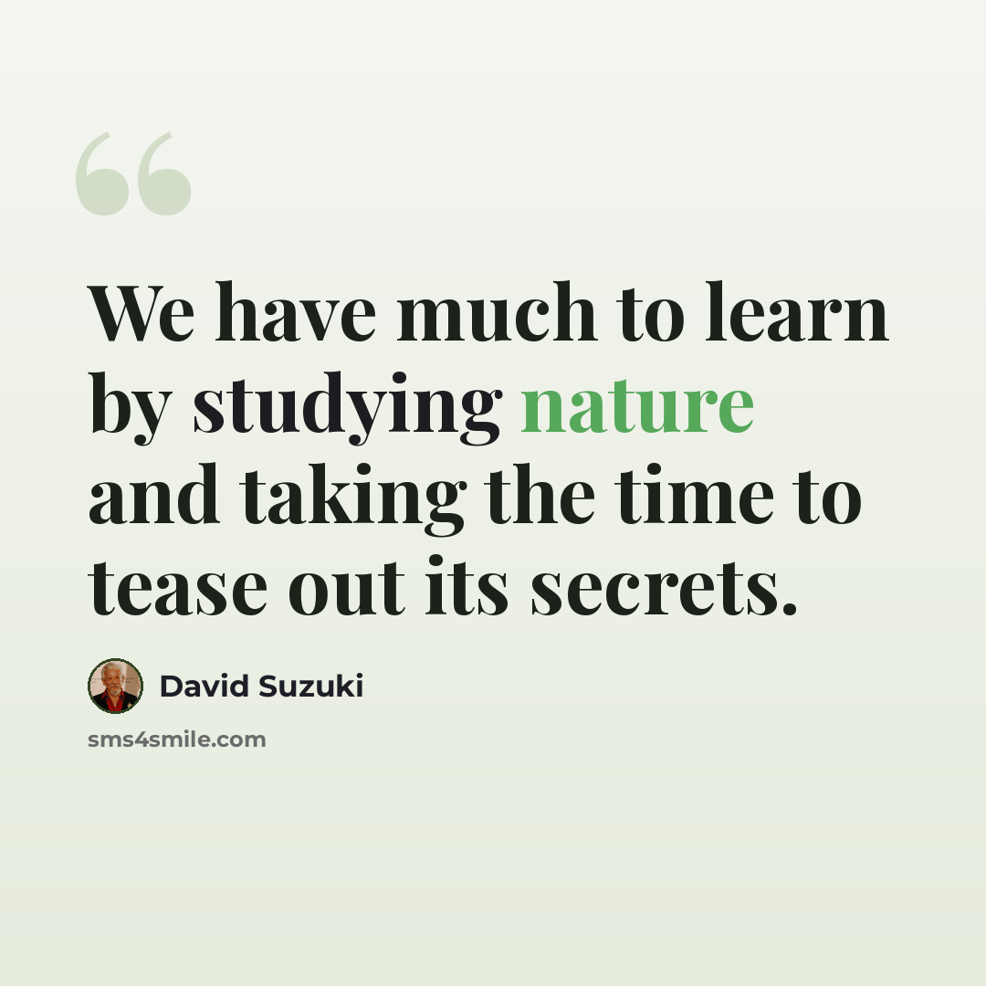 “We have much to learn by studying nature and taking the time to tease out its secrets.” quote by David Suzuki