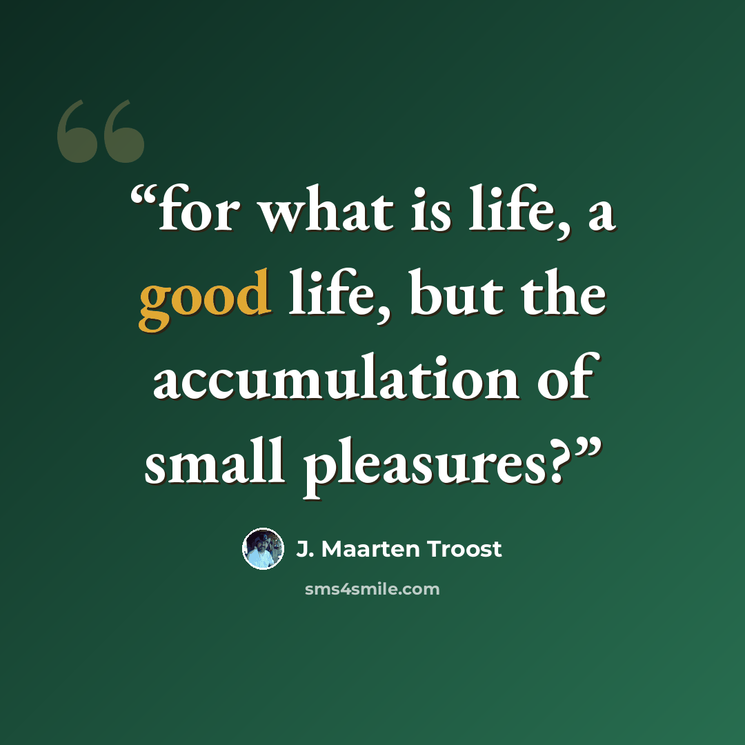 “for what is life, a good life, but the accumulation of small pleasures?” quote by J. Maarten Troost