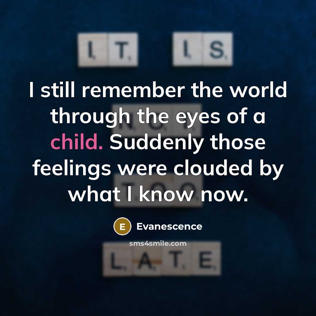 “I still remember the world through the eyes of a child. Suddenly those feelings were clouded by what I know now.” quote by Evanescence