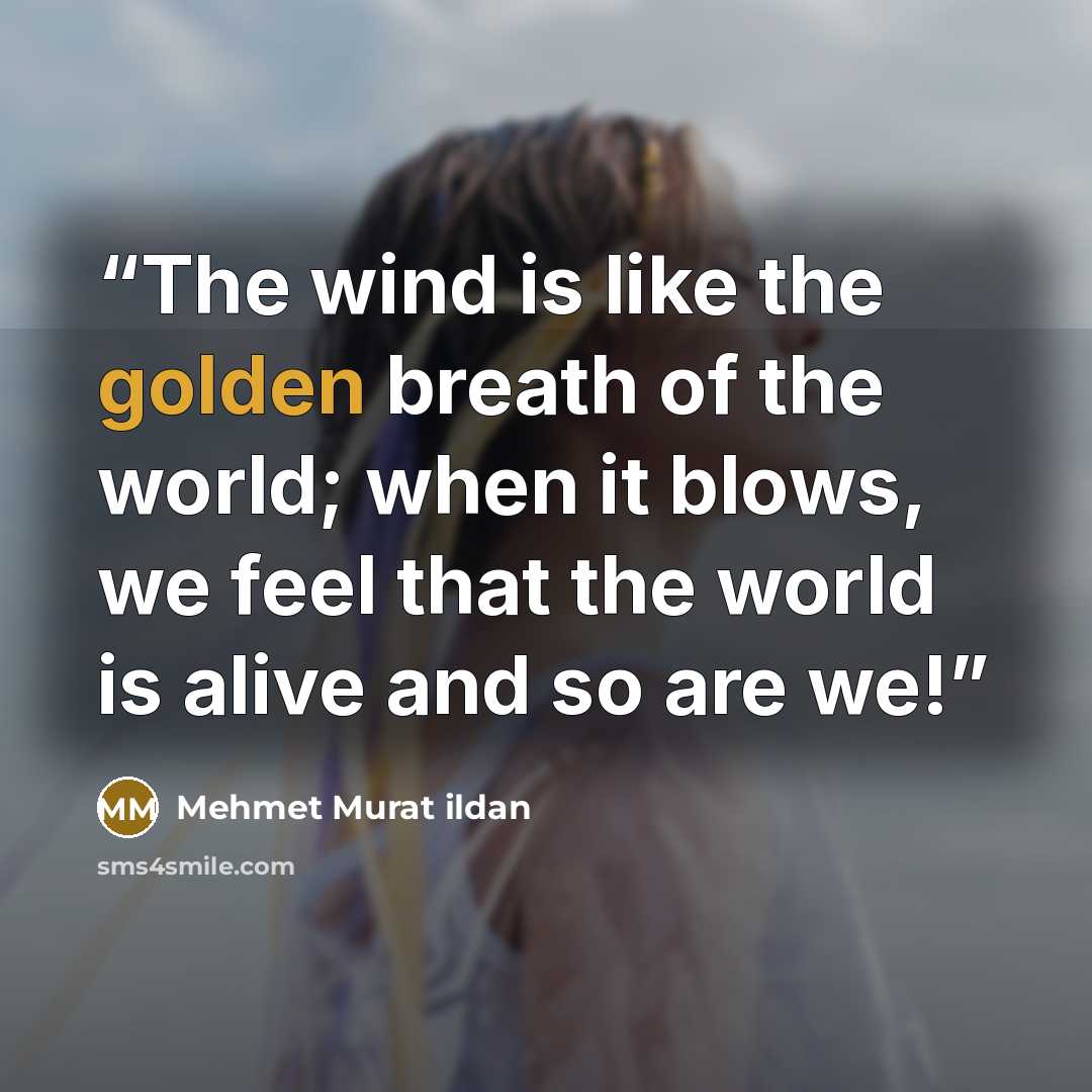 “The wind is like the golden breath of the world; when it blows, we feel that the world is alive and so are we!” quote by Mehmet Murat ildan