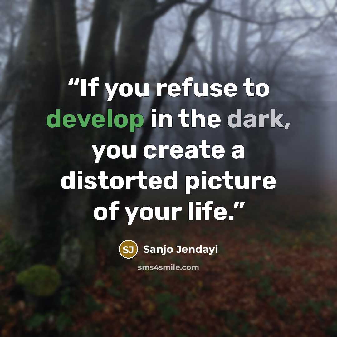 “If you refuse to develop in the dark, you create a distorted picture of your life.” quote by Sanjo Jendayi