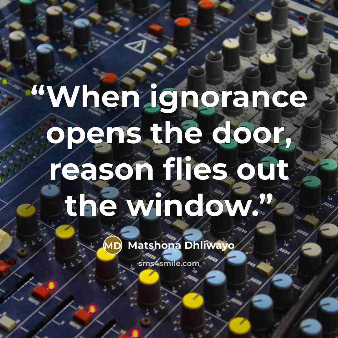“When ignorance opens the door, reason flies out the window.” quote by Matshona Dhliwayo