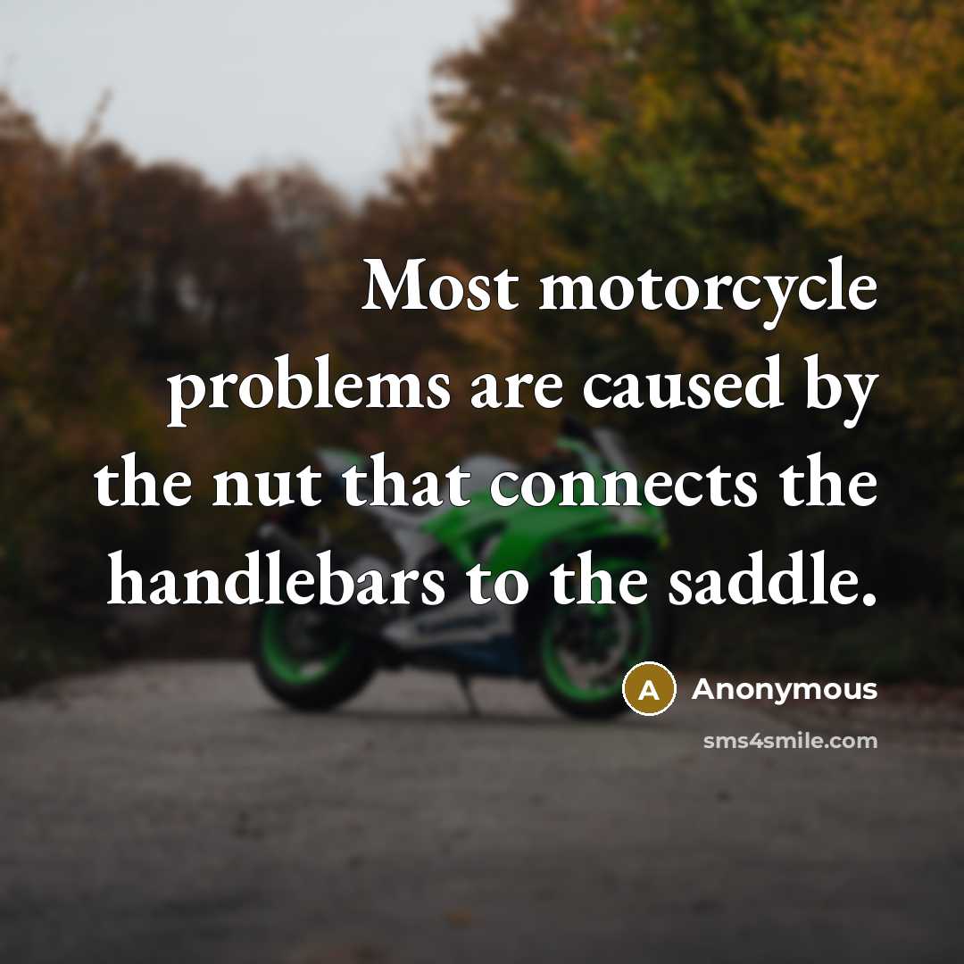 “Most motorcycle problems are caused by the nut that connects the handlebars to the saddle.” quote by Anonymous