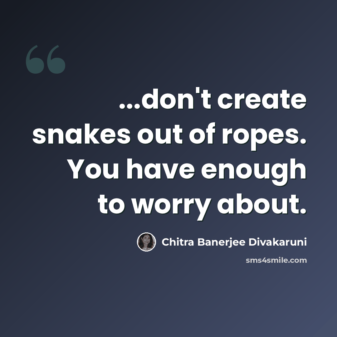 “...don't create snakes out of ropes. You have enough to worry about.” quote by Chitra Banerjee Divakaruni