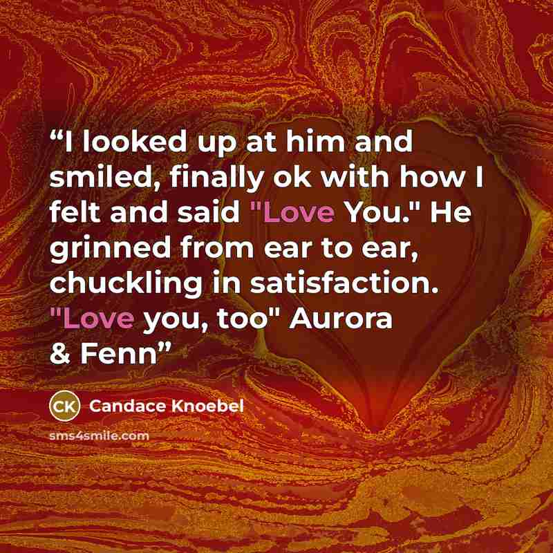 “I looked up at him and smiled, finally ok with how I felt and said "Love You." He grinned from ear to ear, chuckling in satisfaction. "Love you, too" Aurora & Fenn” quote by Candace Knoebel