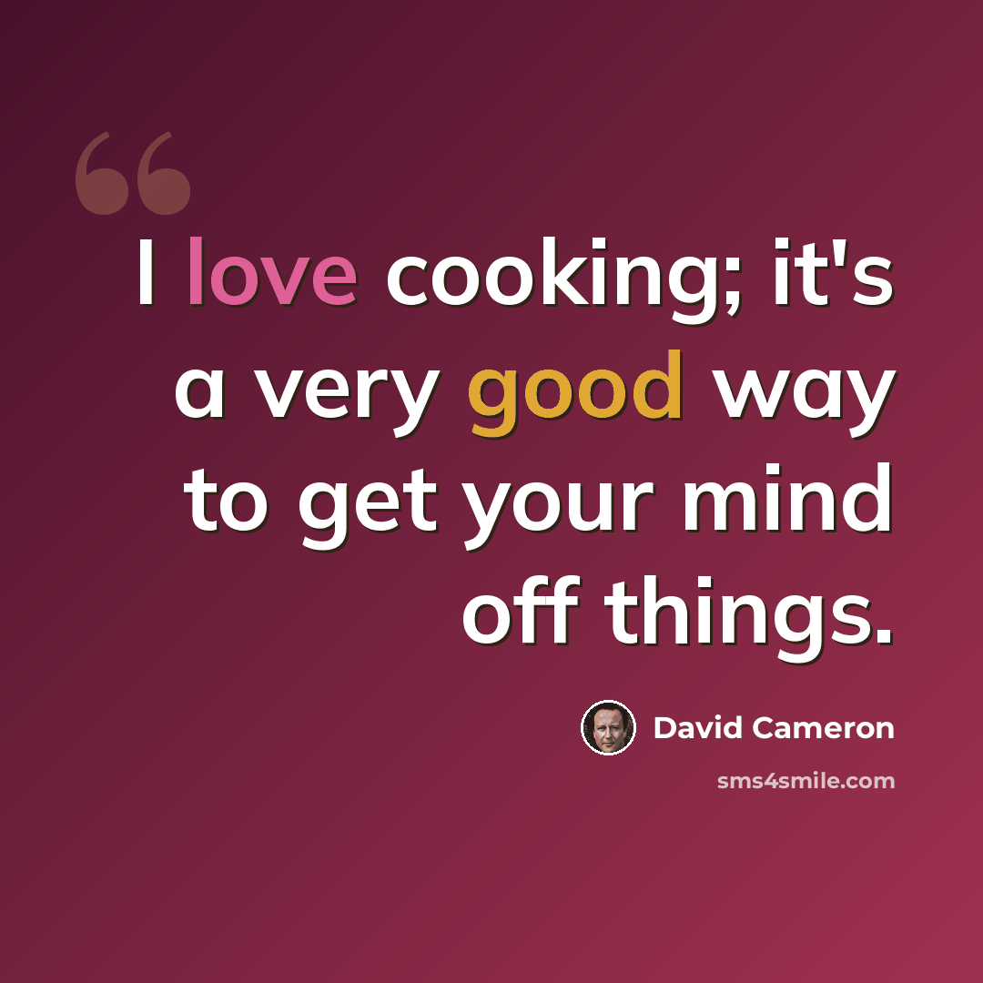 “I love cooking; it's a very good way to get your mind off things.” quote by David Cameron