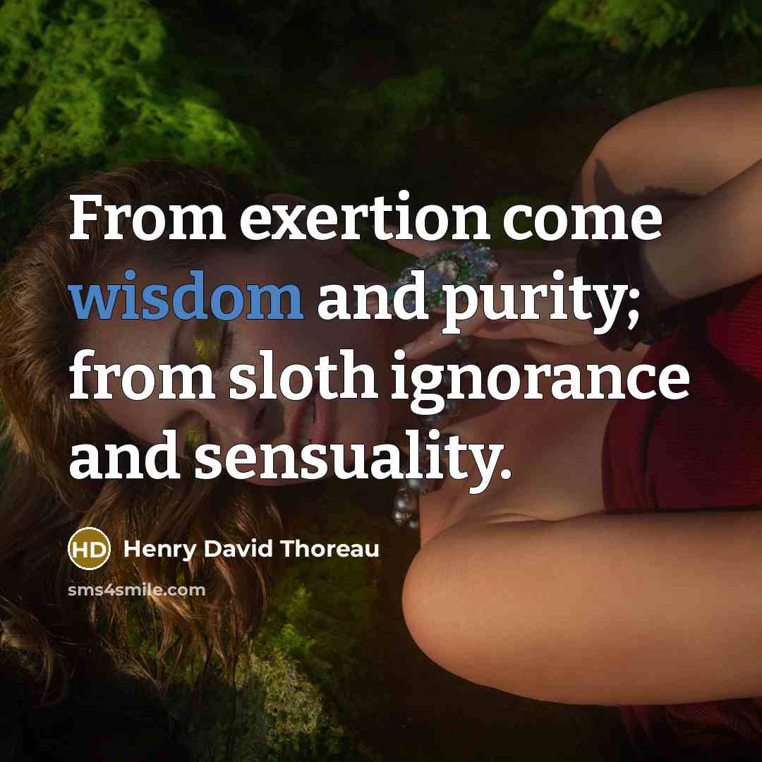 “From exertion come wisdom and purity; from sloth ignorance and sensuality.” quote by Henry David Thoreau