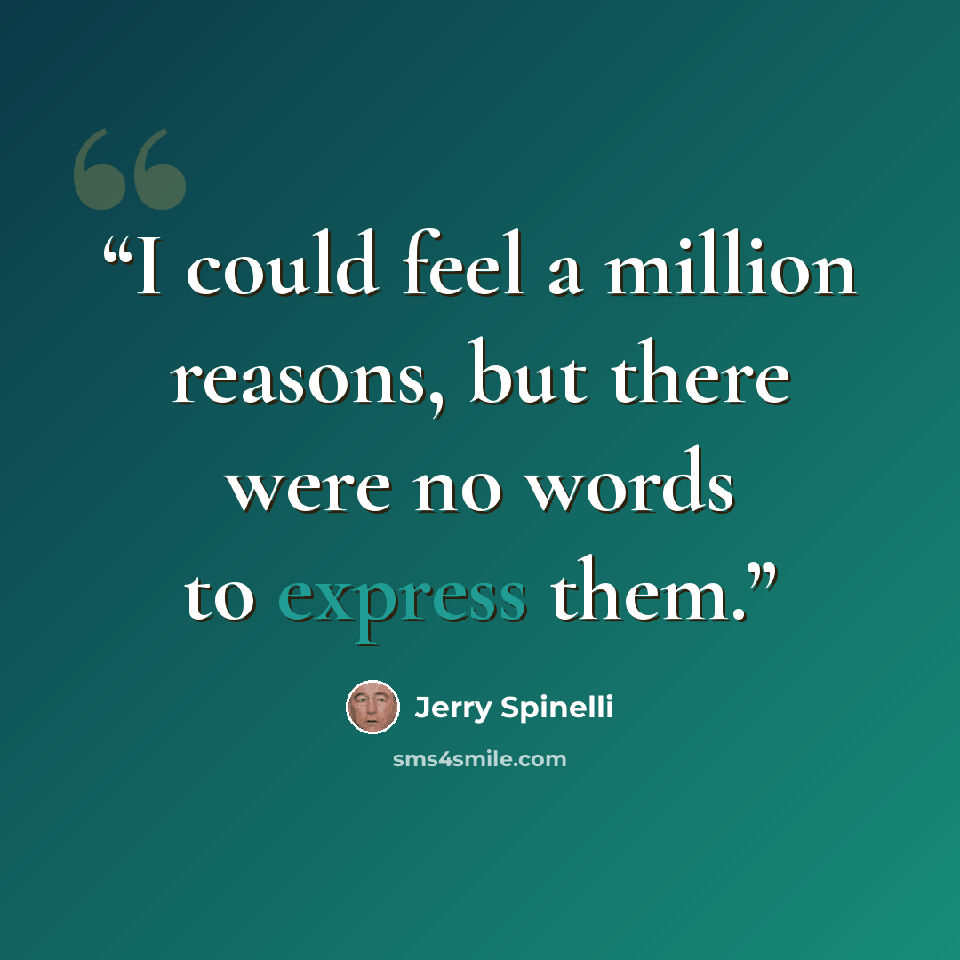 “I could feel a million reasons, but there were no words to express them.” quote by Jerry Spinelli