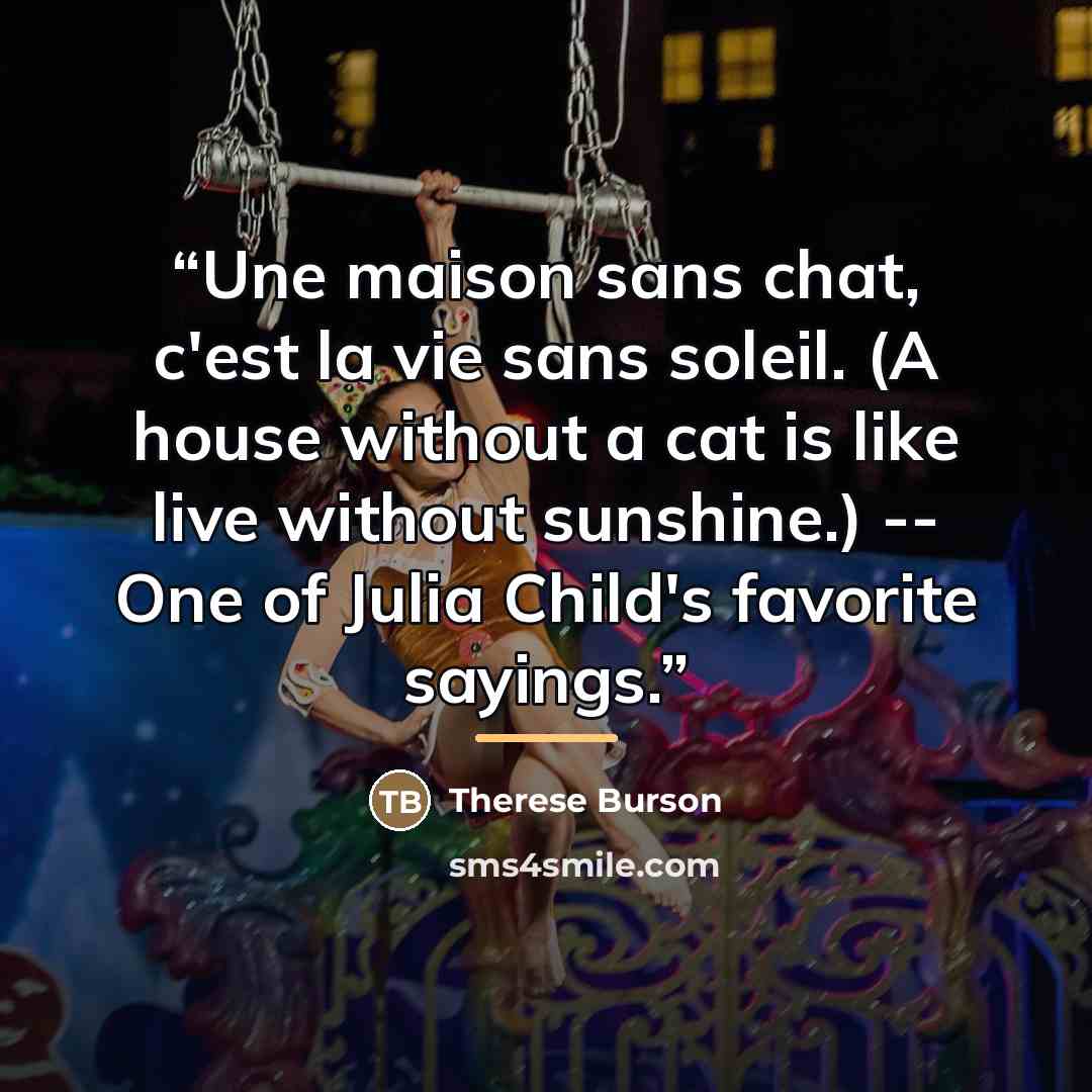 “Une maison sans chat, c'est la vie sans soleil. (A house without a cat is like live without sunshine.) -- One of Julia Child's favorite sayings.” quote by Therese Burson