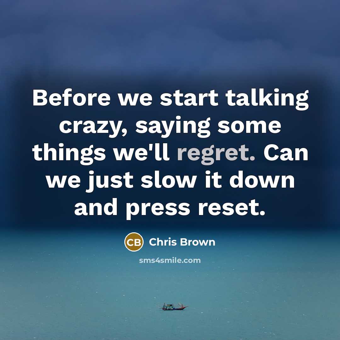 “Before we start talking crazy, saying some things we'll regret. Can we just slow it down and press reset.” quote by Chris Brown