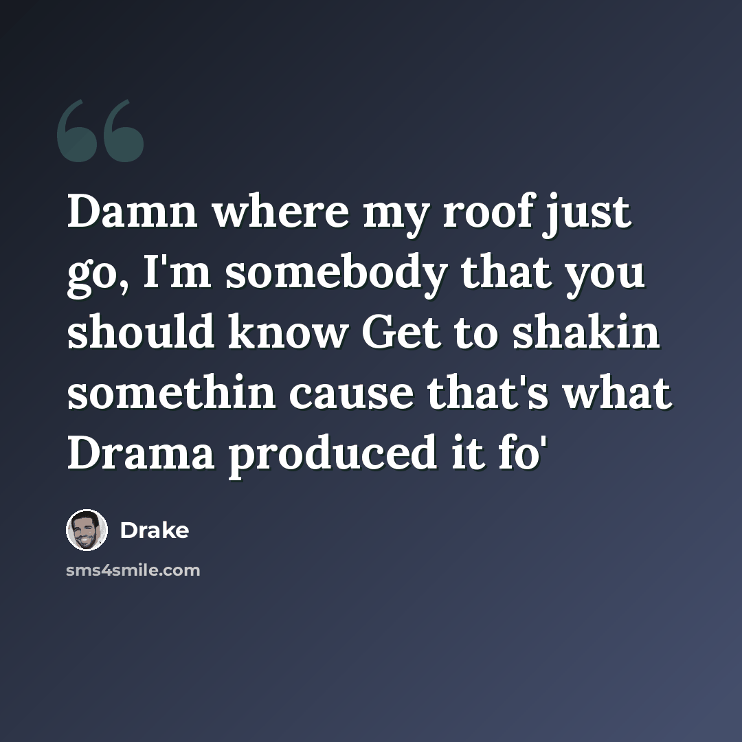 “Damn where my roof just go, I'm somebody that you should know Get to shakin somethin cause that's what Drama produced it fo'” quote by Drake
