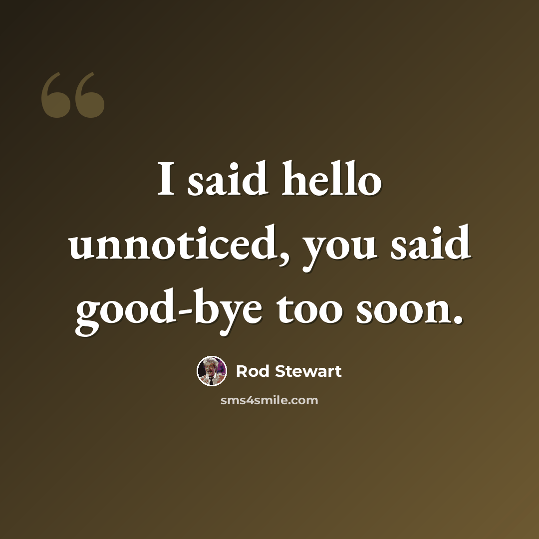 “I said hello unnoticed, you said good-bye too soon.” quote by Rod Stewart