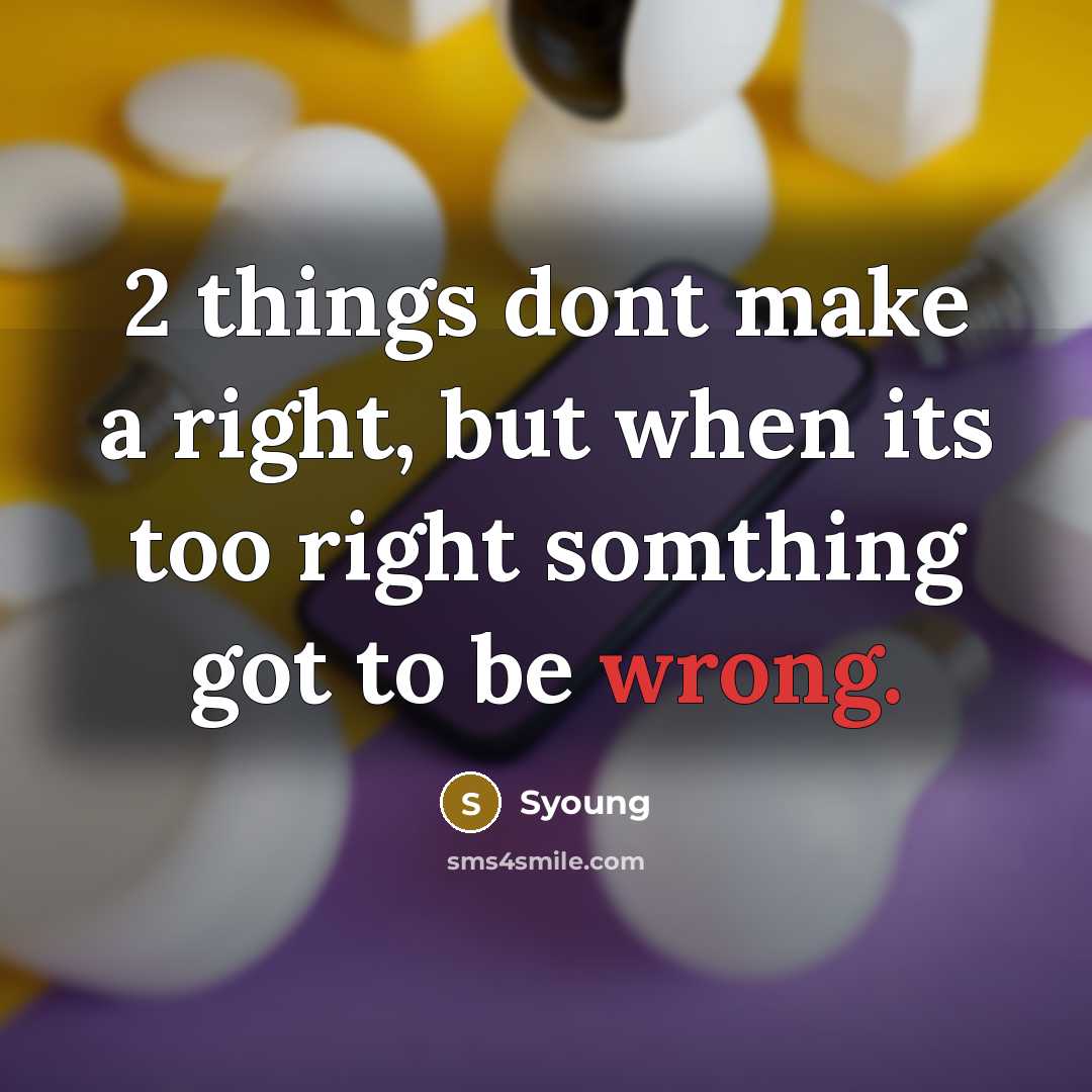 “2 things dont make a right, but when its too right somthing got to be wrong.” quote by Syoung