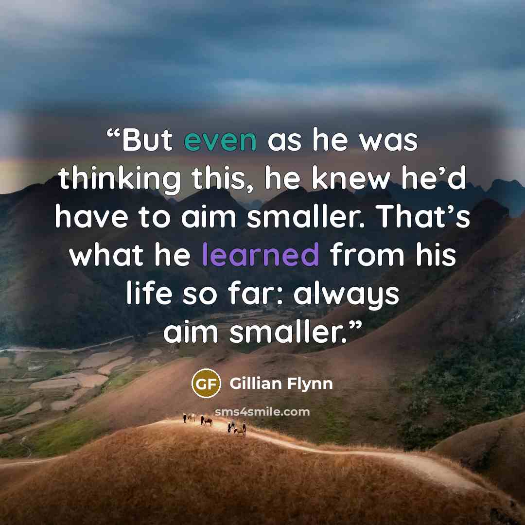 “But even as he was thinking this, he knew he’d have to aim smaller. That’s what he learned from his life so far: always aim smaller.” quote by Gillian Flynn