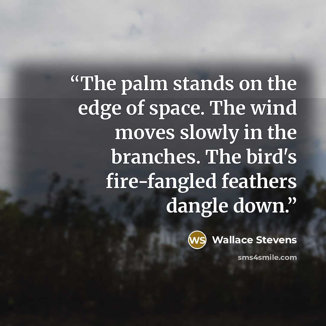 “The palm stands on the edge of space. The wind moves slowly in the branches. The bird's fire-fangled feathers dangle down.” quote by Wallace Stevens