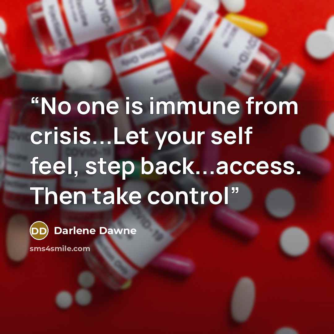 “No one is immune from crisis...Let your self feel, step back...access. Then take control” quote by Darlene Dawne
