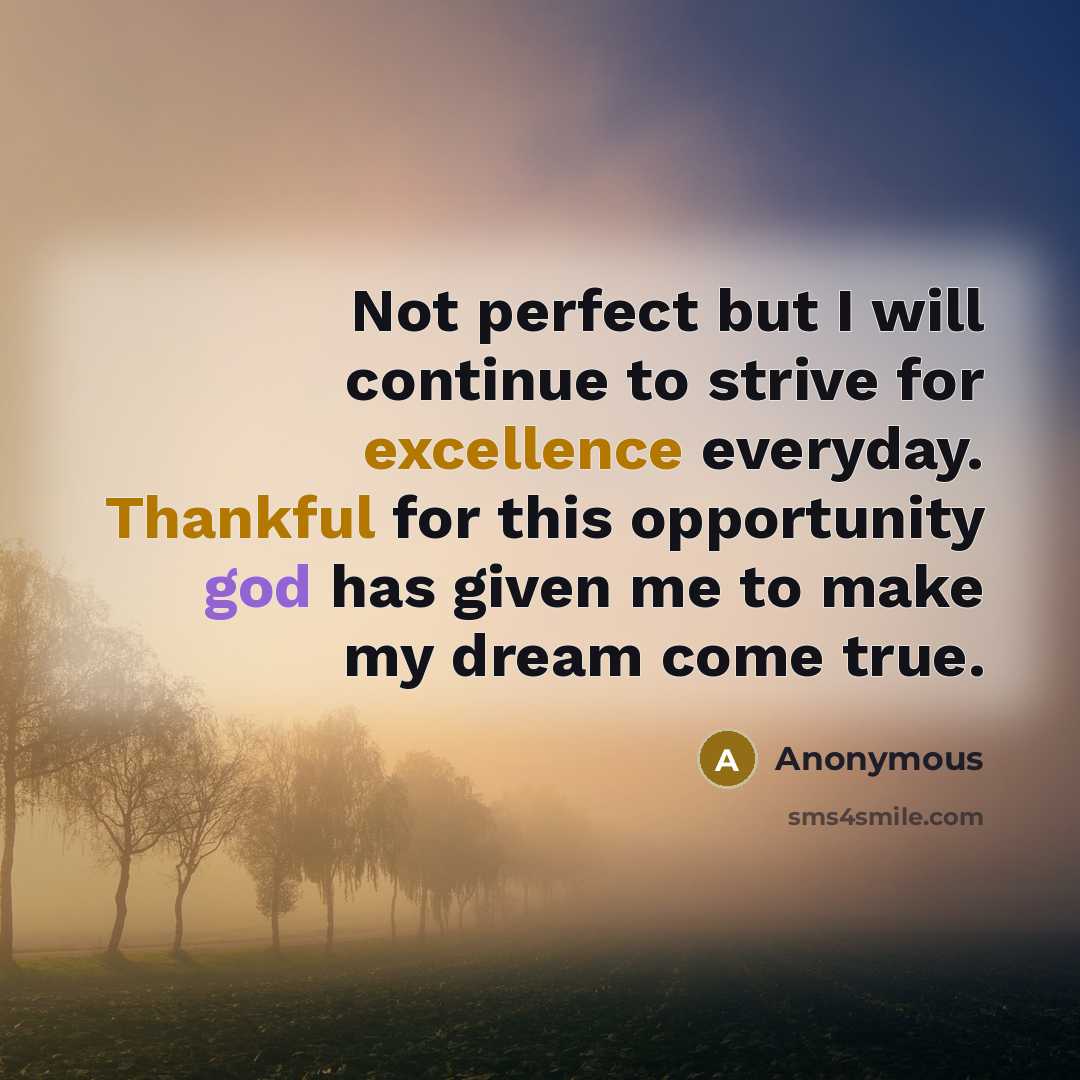 “Not perfect but I will continue to strive for excellence everyday. Thankful for this opportunity god has given me to make my dream come true.” quote by Anonymous
