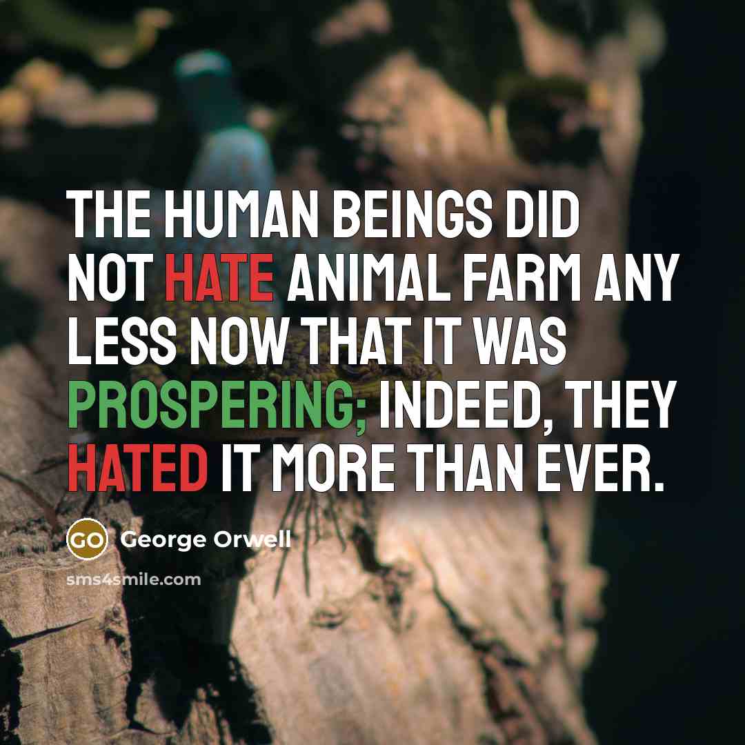 “The human beings did not hate Animal Farm any less now that it was prospering; indeed, they hated it more than ever.” quote by George Orwell