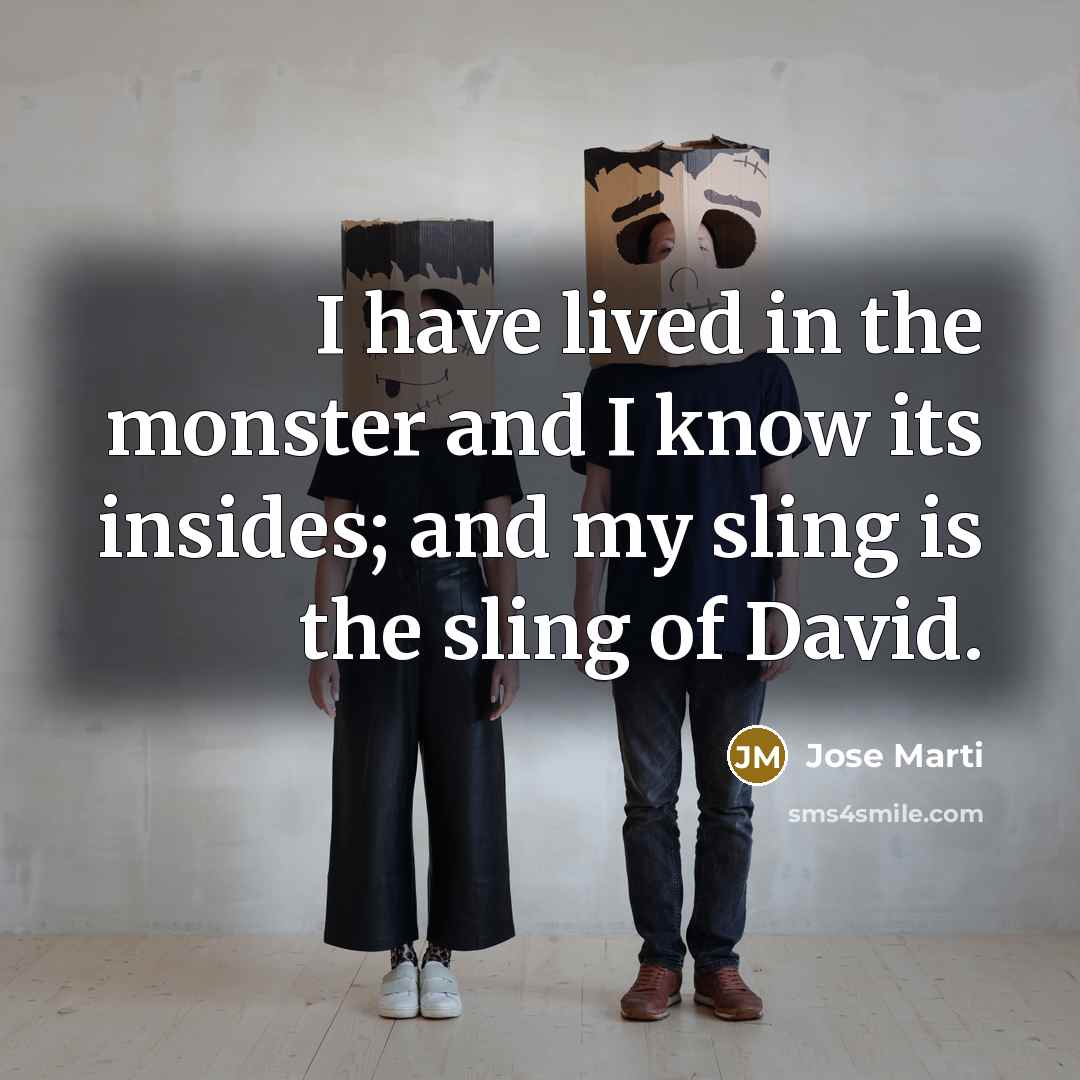 “I have lived in the monster and I know its insides; and my sling is the sling of David.” quote by Jose Marti