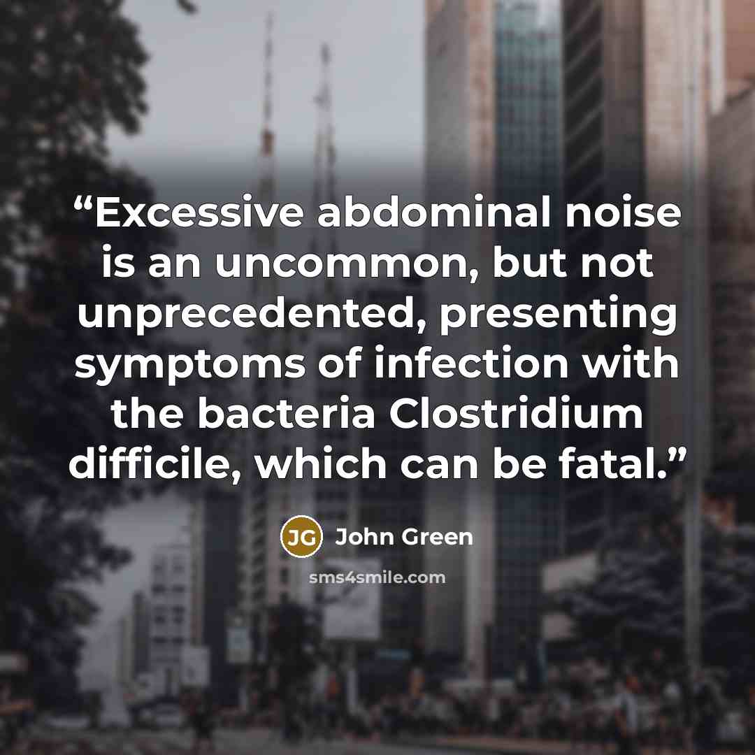 “Excessive abdominal noise is an uncommon, but not unprecedented, presenting symptoms of infection with the bacteria Clostridium difficile, which can be fatal.” quote by John Green