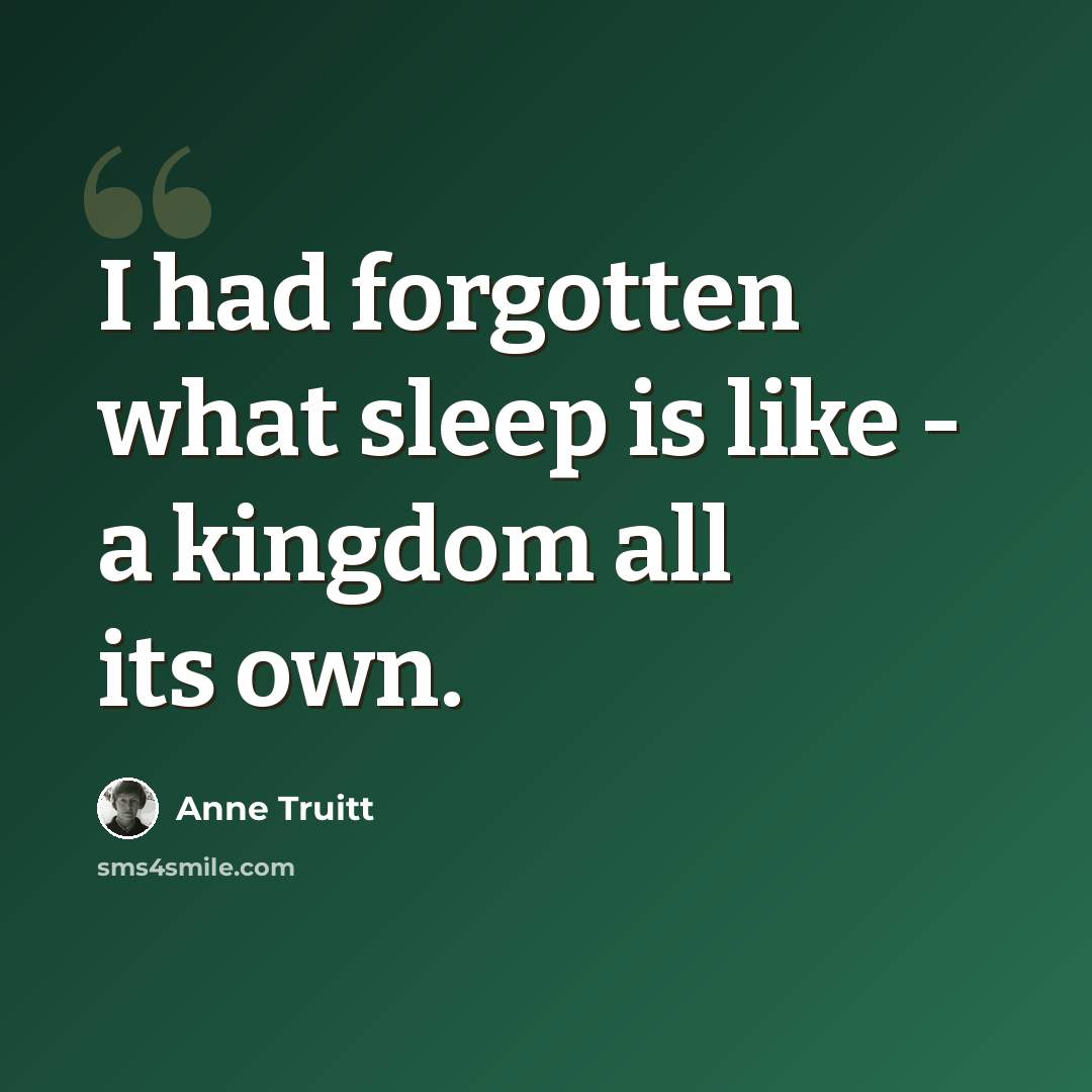 “I had forgotten what sleep is like - a kingdom all its own.” quote by Anne Truitt