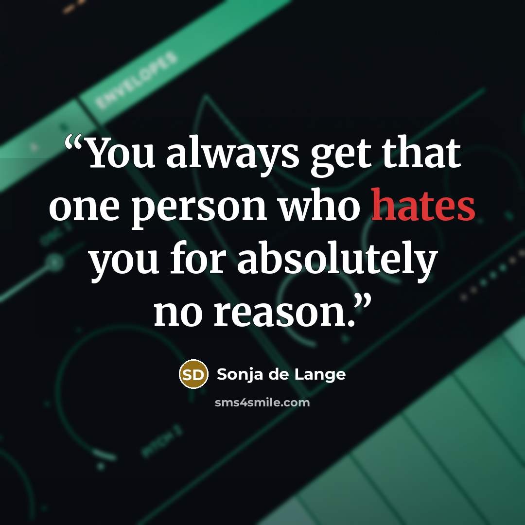 “You always get that one person who hates you for absolutely no reason.” quote by Sonja De Lange