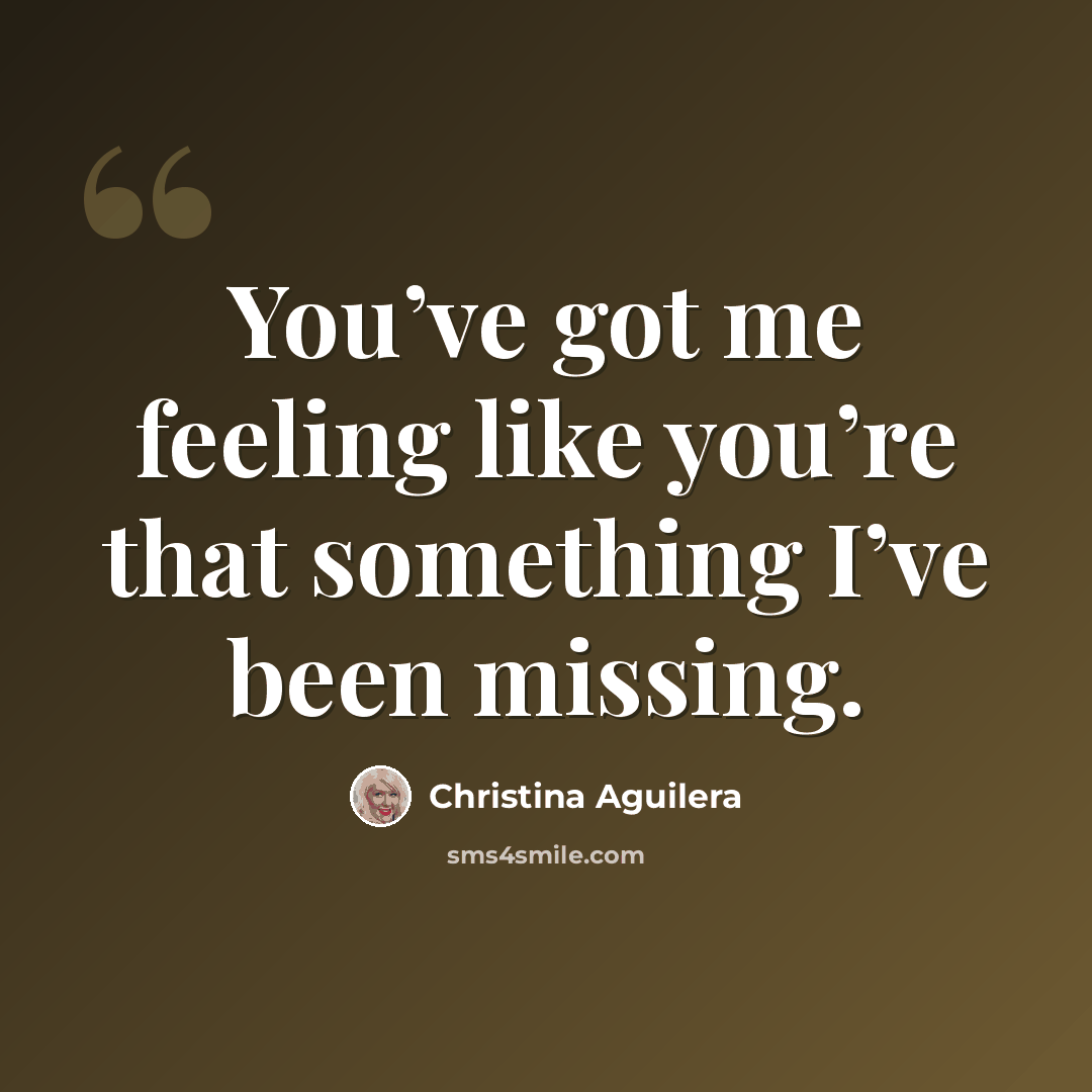 “You’ve got me feeling like you’re that something I’ve been missing.” quote by Christina Aguilera