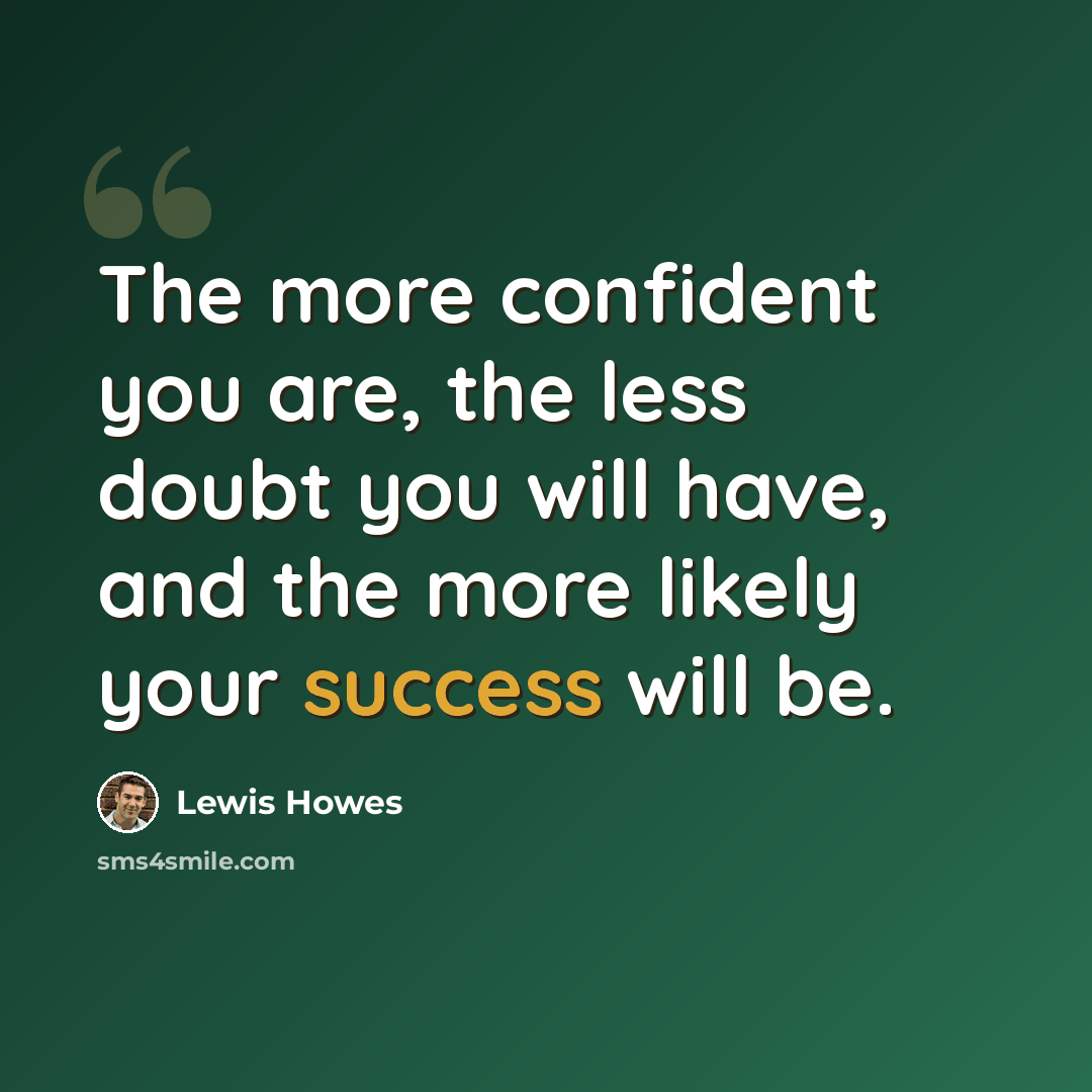 “The more confident you are, the less doubt you will have, and the more likely your success will be.” quote by Lewis Howes