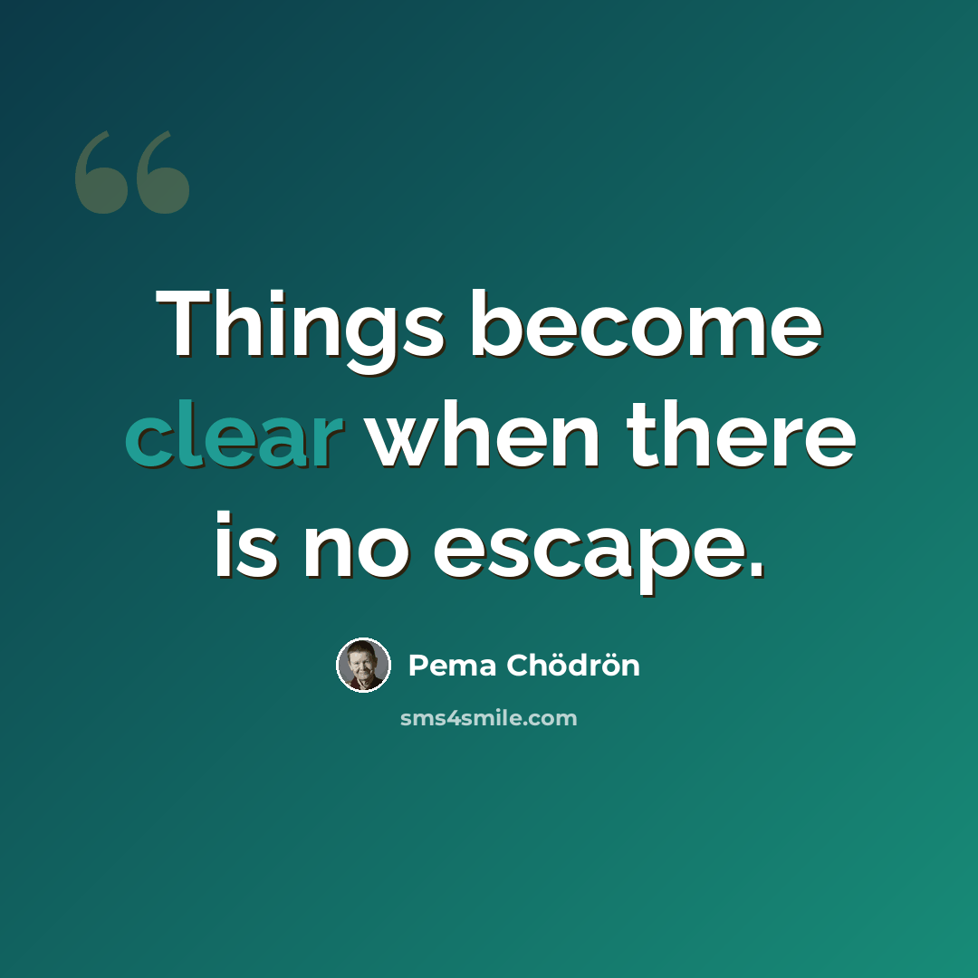 “Things become clear when there is no escape.” quote by Pema Chodron