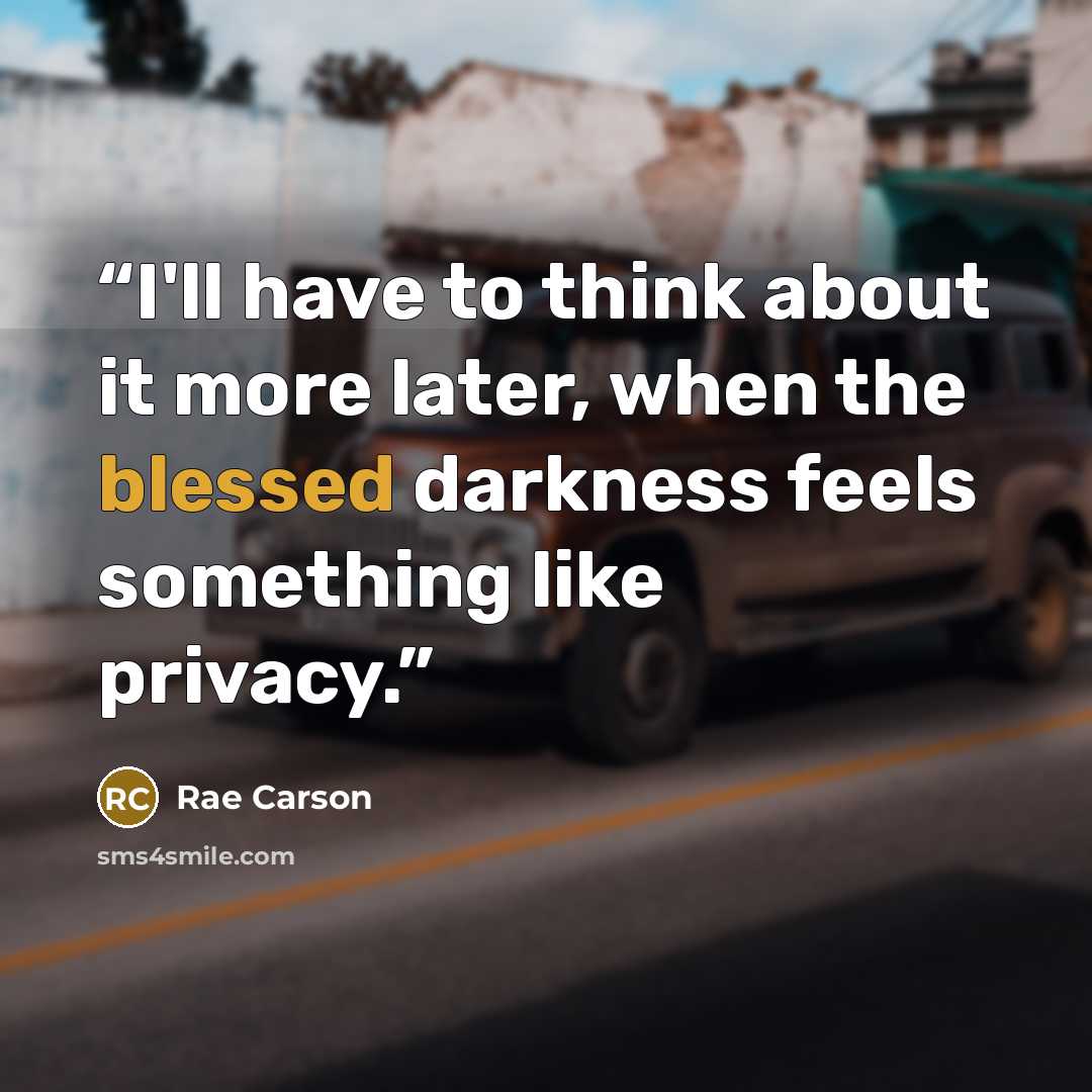 “I'll have to think about it more later, when the blessed darkness feels something like privacy.” quote by Rae Carson