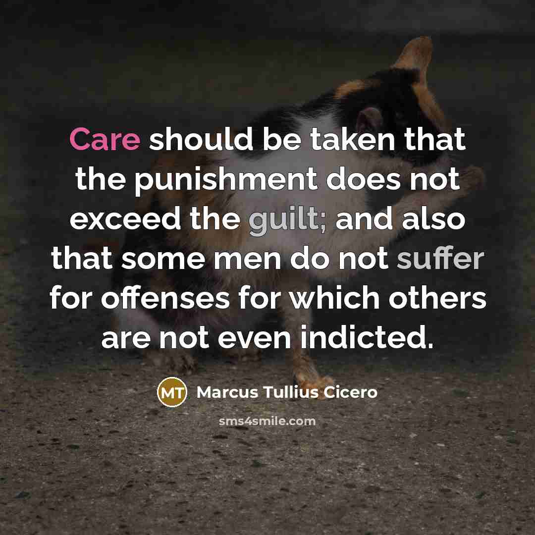 “Care should be taken that the punishment does not exceed the guilt; and also that some men do not suffer for offenses for which others are not even indicted.” quote by Marcus Tullius Cicero
