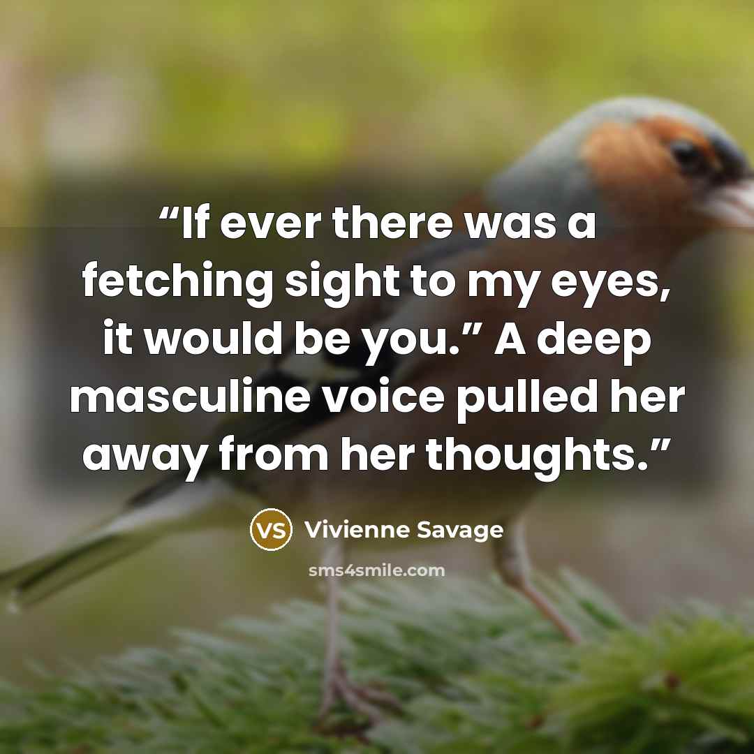 “If ever there was a fetching sight to my eyes, it would be you.” A deep masculine voice pulled her away from her thoughts.” quote by Vivienne Savage