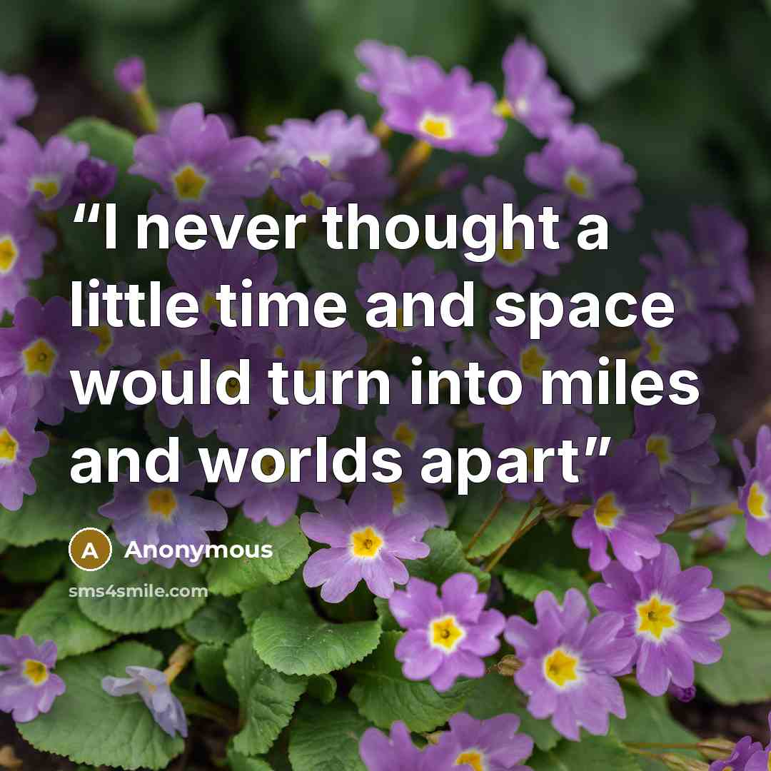 “I never thought a little time and space would turn into miles and worlds apart” quote by Anonymous