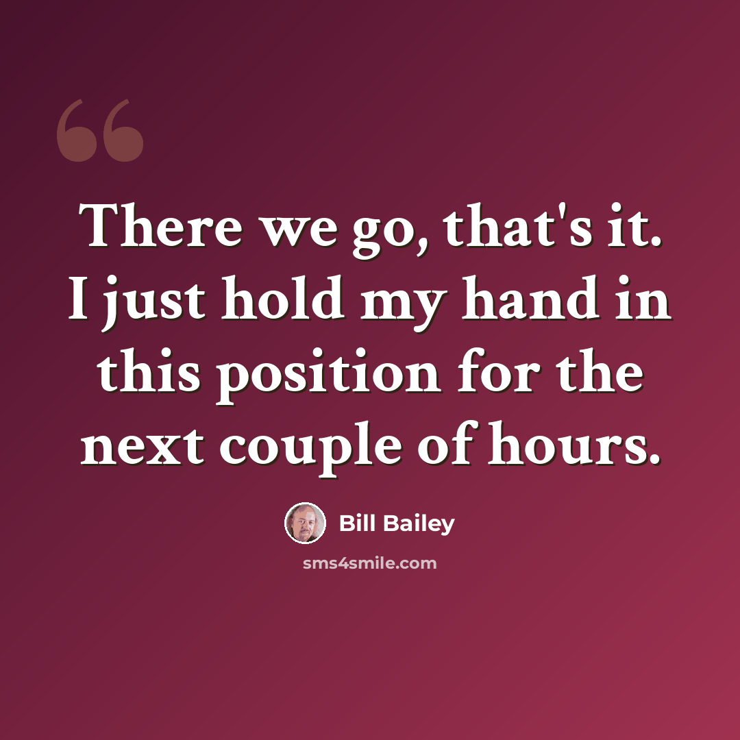 “There we go, that's it. I just hold my hand in this position for the next couple of hours.” quote by Bill Bailey