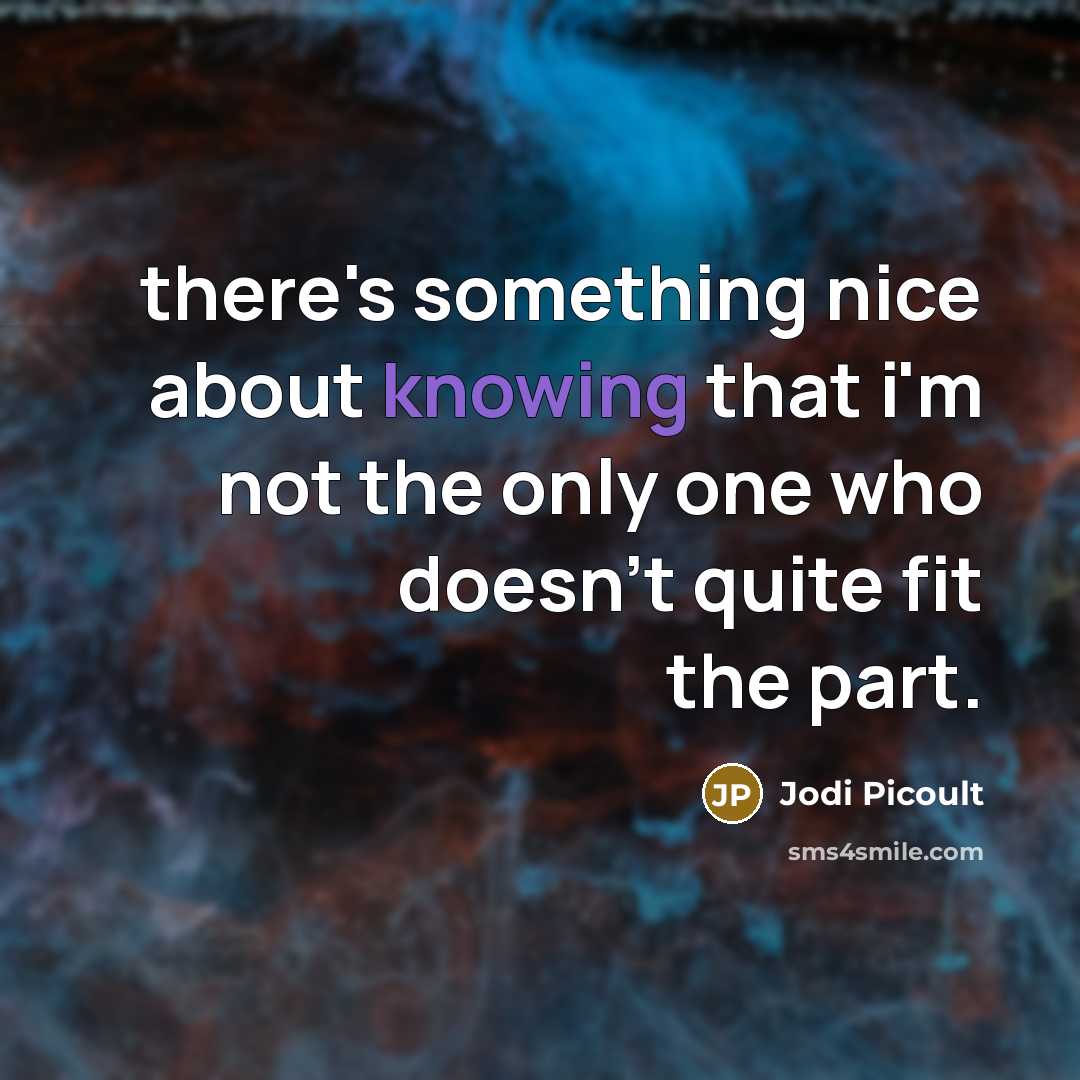 “there's something nice about knowing that i'm not the only one who doesn't quite fit the part.” quote by Jodi Picoult