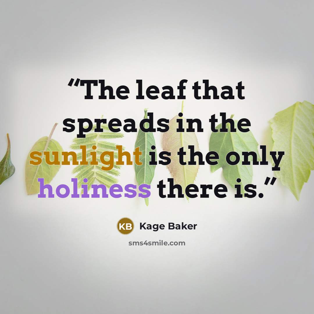 “The leaf that spreads in the sunlight is the only holiness there is.” quote by Kage Baker
