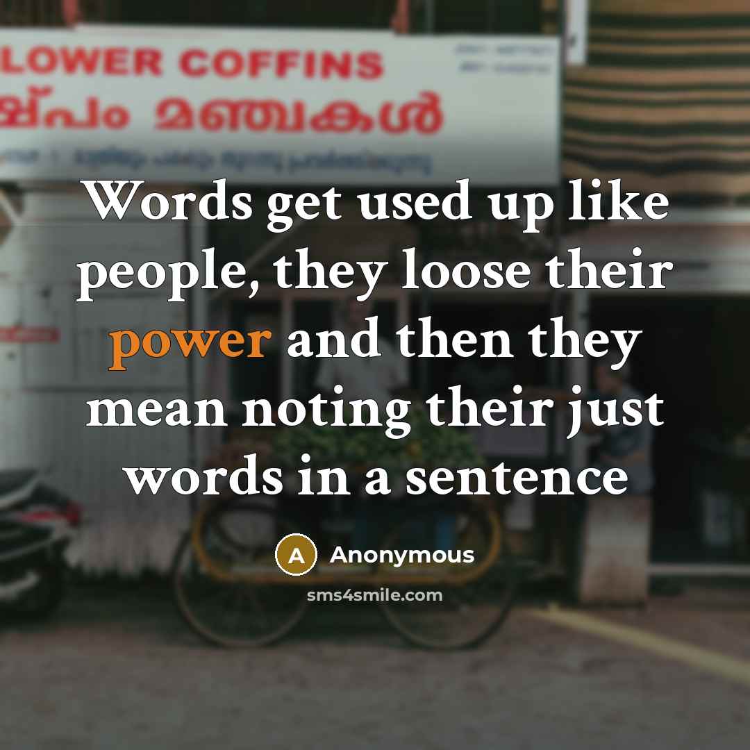 “Words get used up like people, they loose their power and then they mean noting their just words in a sentence” quote by Anonymous